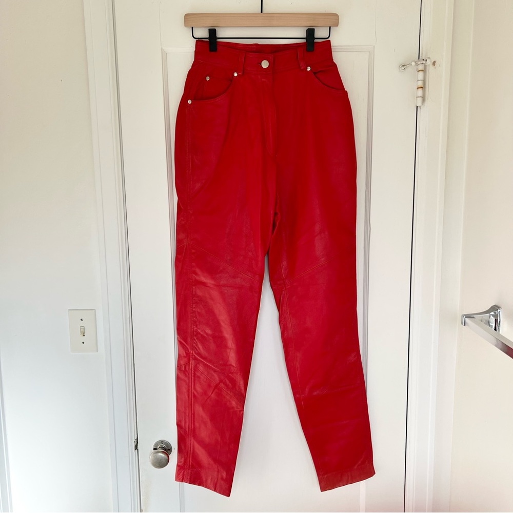 Vintage 80s Wilsons Leather red leather pants high waisted tapered - US 6